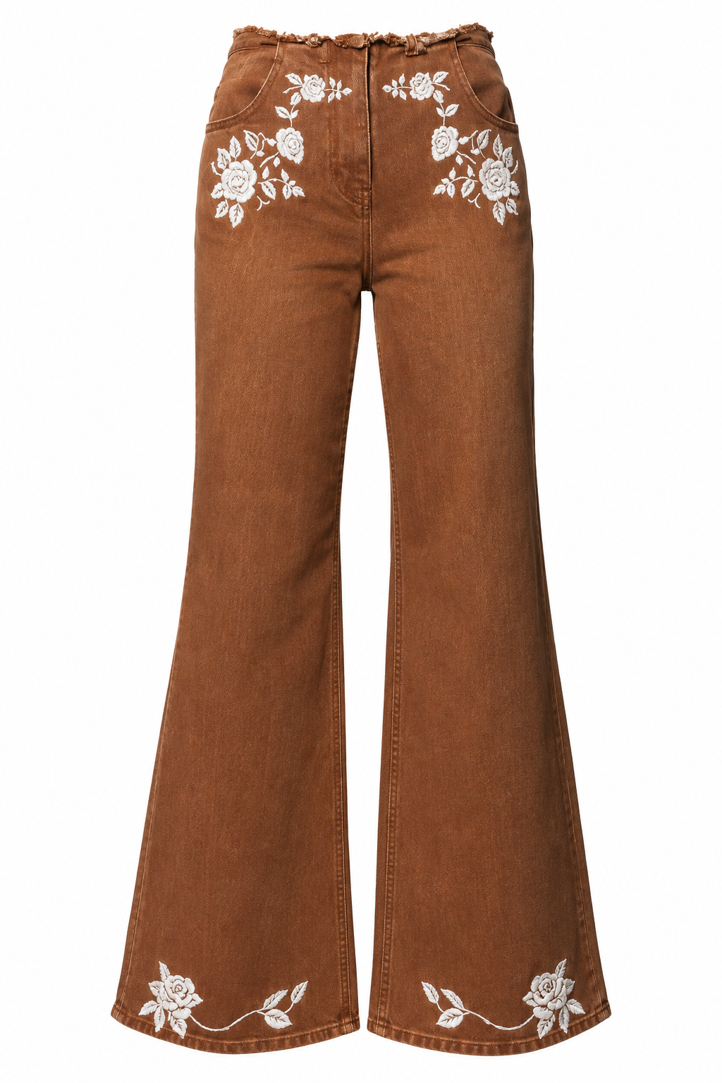 AMOSA - JEANS WIDE LEG CON RICAMI FLOREALI