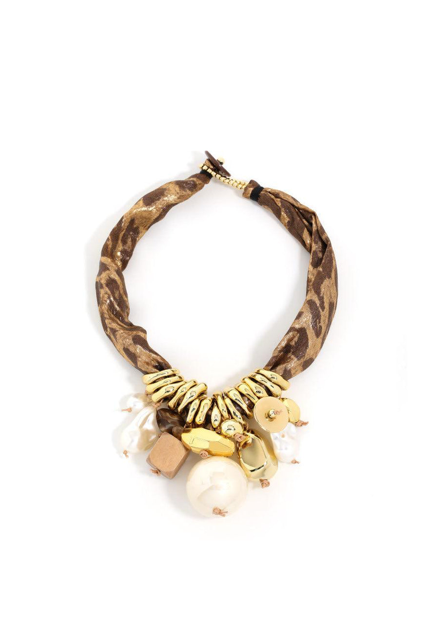 SOSOUD COLLANA IN ACCIAIO E TESSUTO