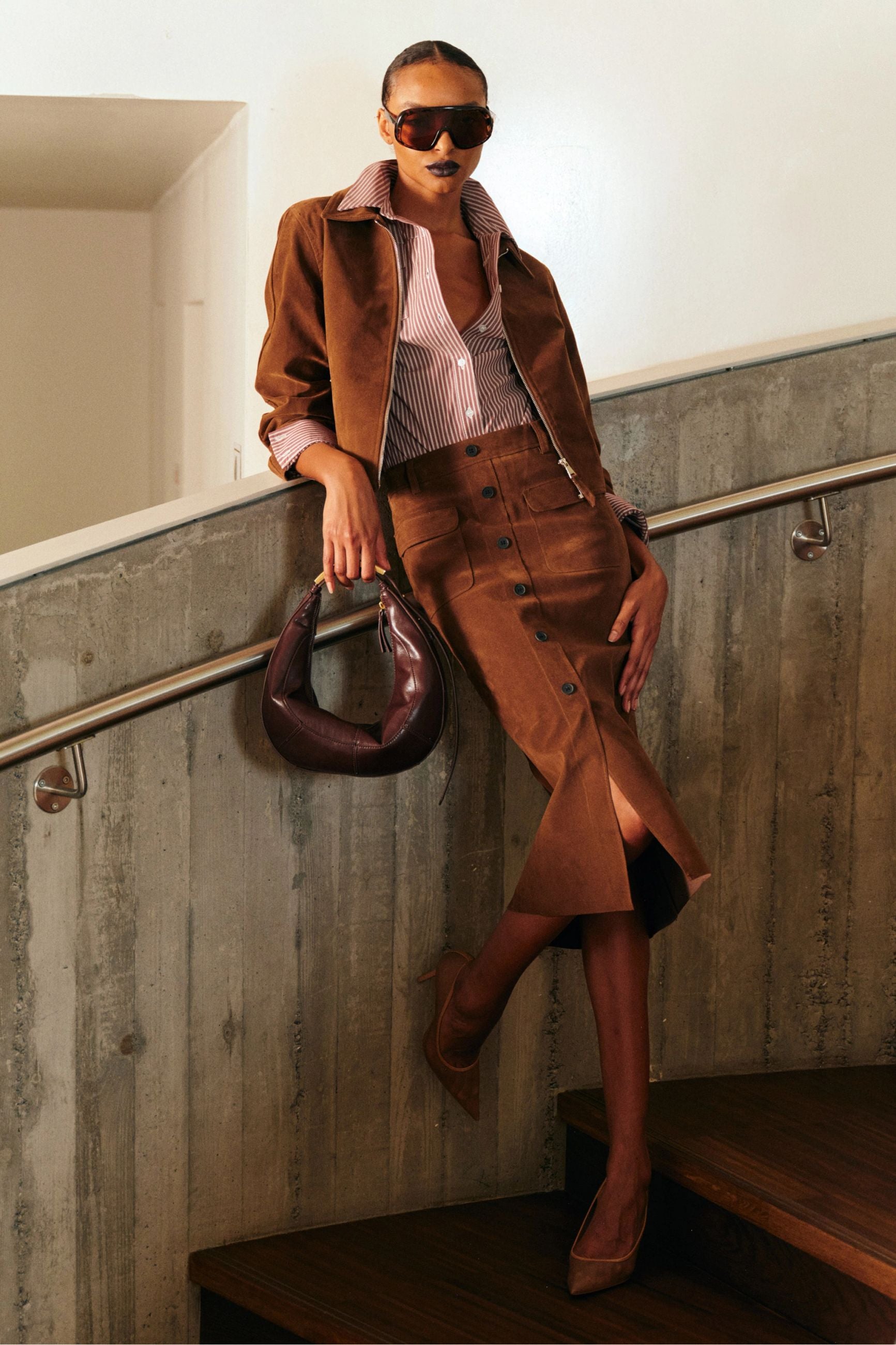 LUMINA GONNA MIDI EFFETTO CAMOSCIO