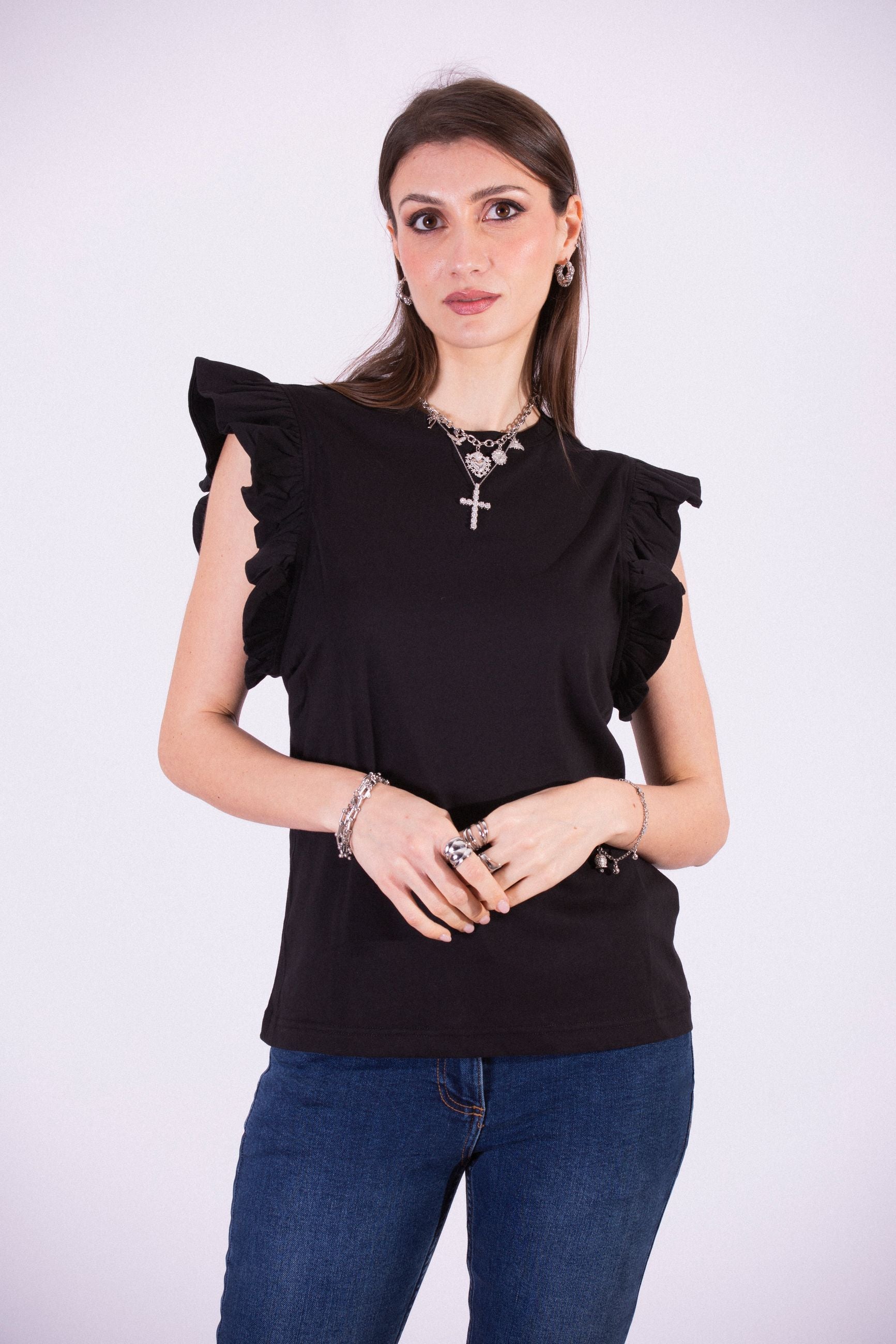 SILVIAN HEACH T-SHIRT WITH RUFFLED SLEEVES