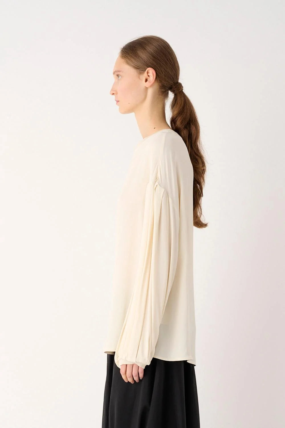 MEIMEIJ – BLUSA GIROCOLLO IN MISTO SETA CON MANICHE A PALLONCINO