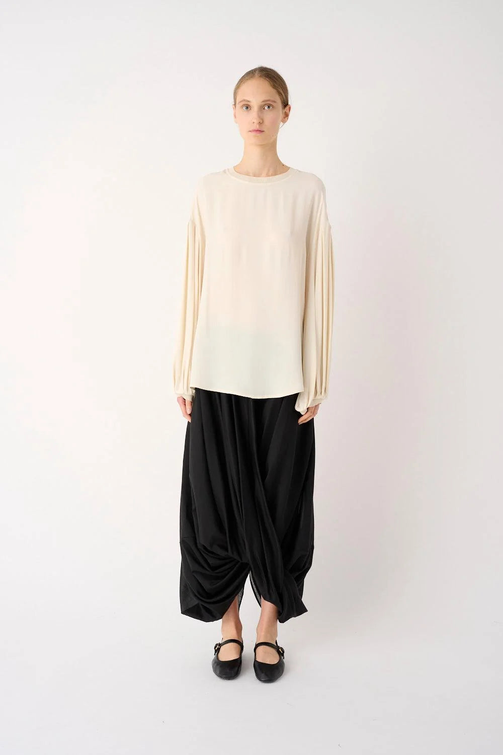 MEIMEIJ – BLUSA GIROCOLLO IN MISTO SETA CON MANICHE A PALLONCINO