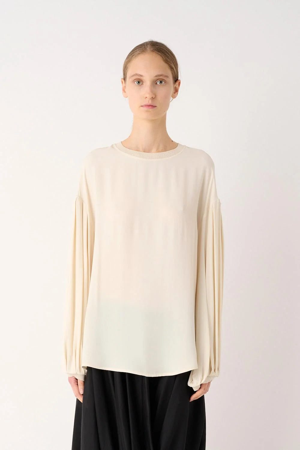 MEIMEIJ – BLUSA GIROCOLLO IN MISTO SETA CON MANICHE A PALLONCINO