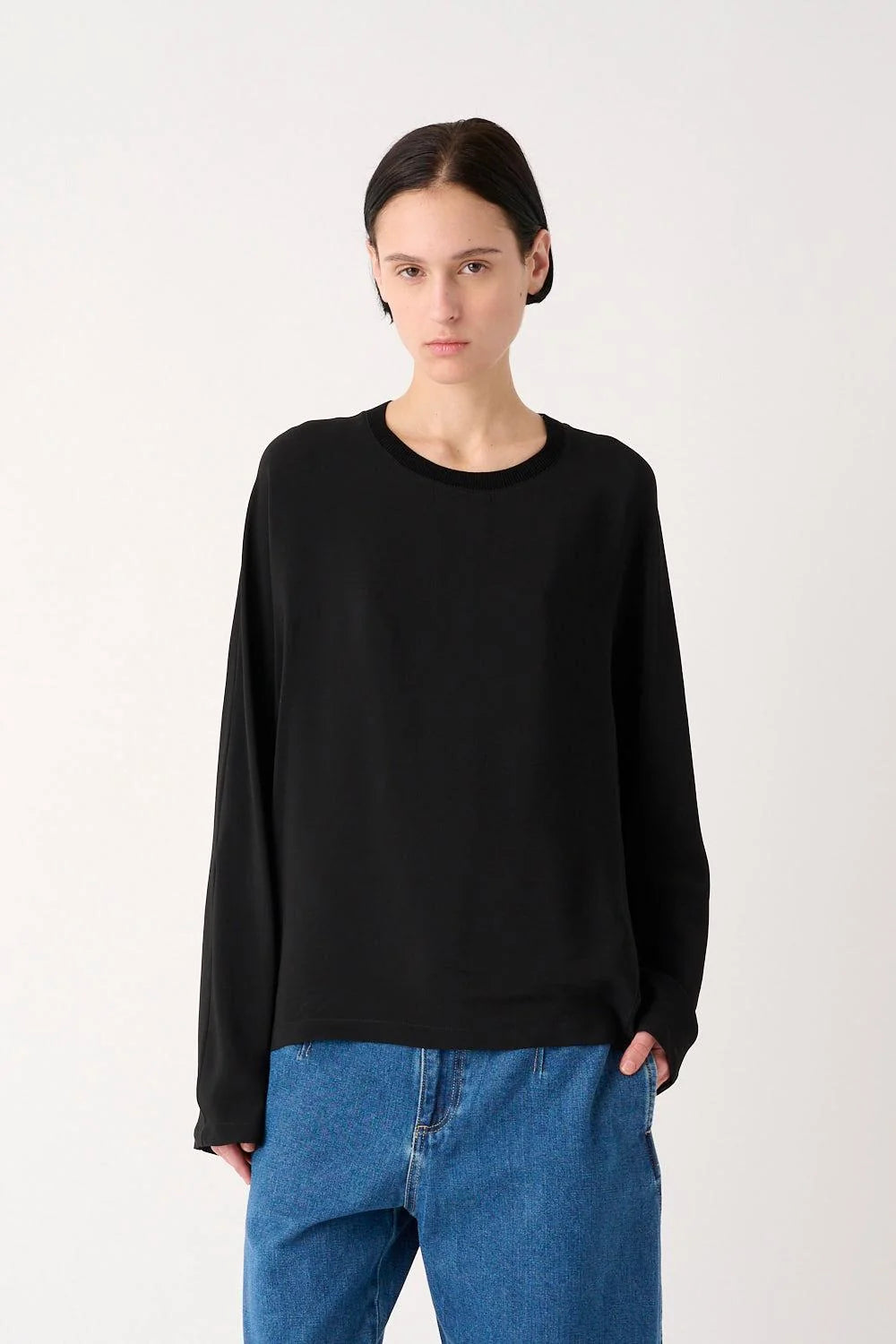 MEIMEIJ – BLUSA GIROCOLLO IN CRÊPE DE CHINE MISTO SETA