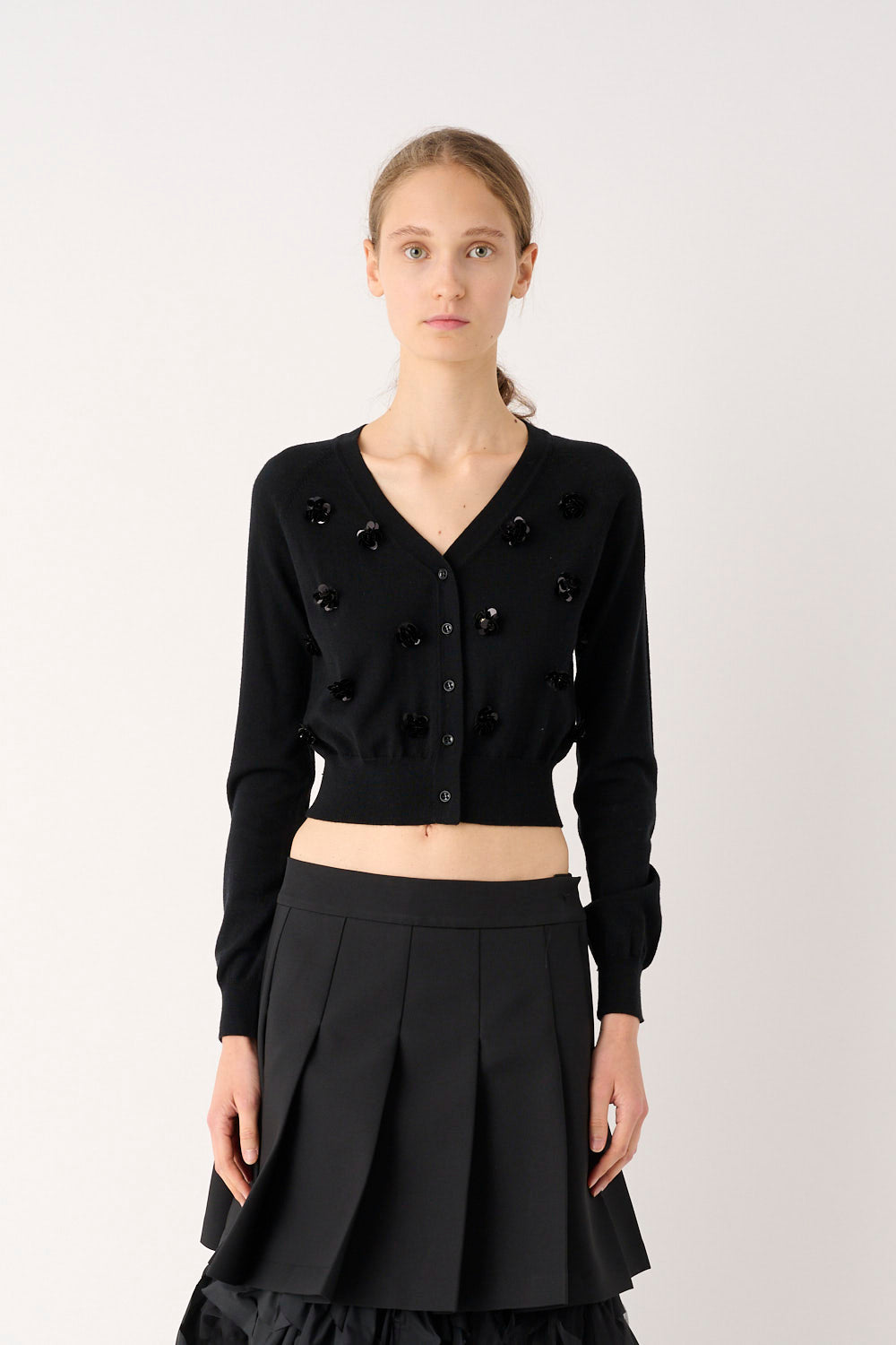 MEIMEIJ – CARDIGAN CORTO IN PURA LANA CON APPLICAZIONI RICAMATE
