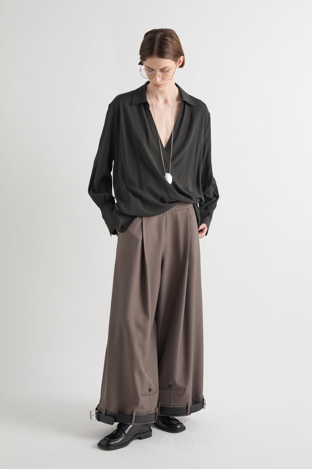 MEIMEIJ – PANTALONE WIDE LEG CON CINTURINI AL FONDO
