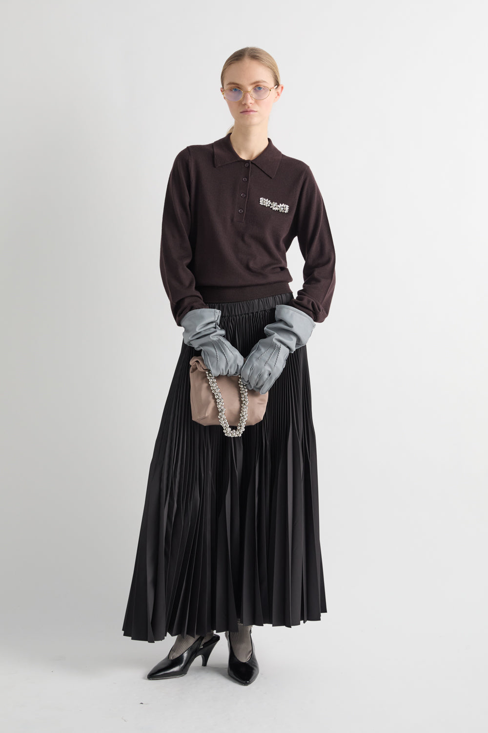 MEIMEIJ – MAGLIA POLO IN LANA CON APPLICAZIONI GIOIELLO