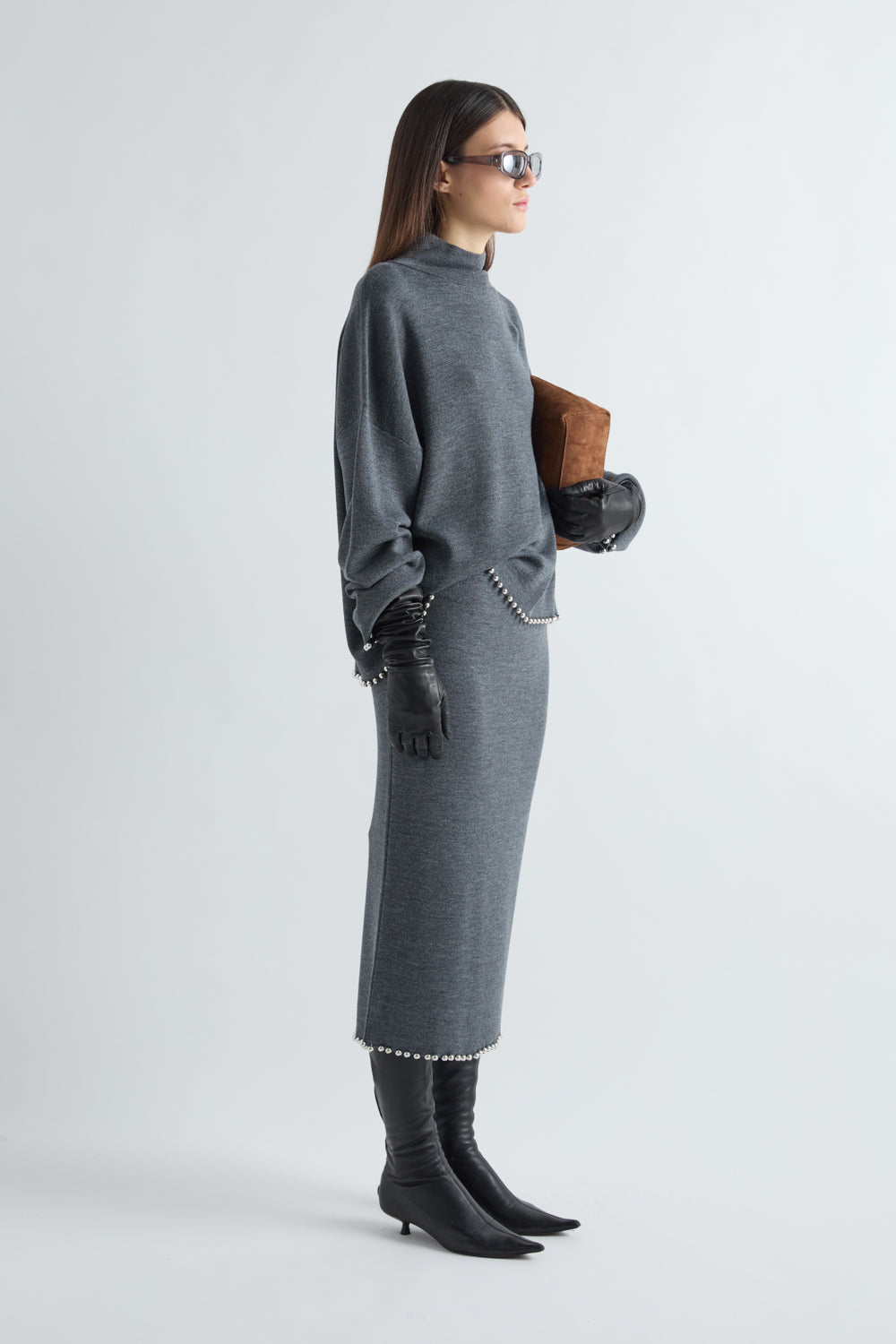 MEIMEIJ – GONNA MIDI IN MAGLIA CON BORCHIE