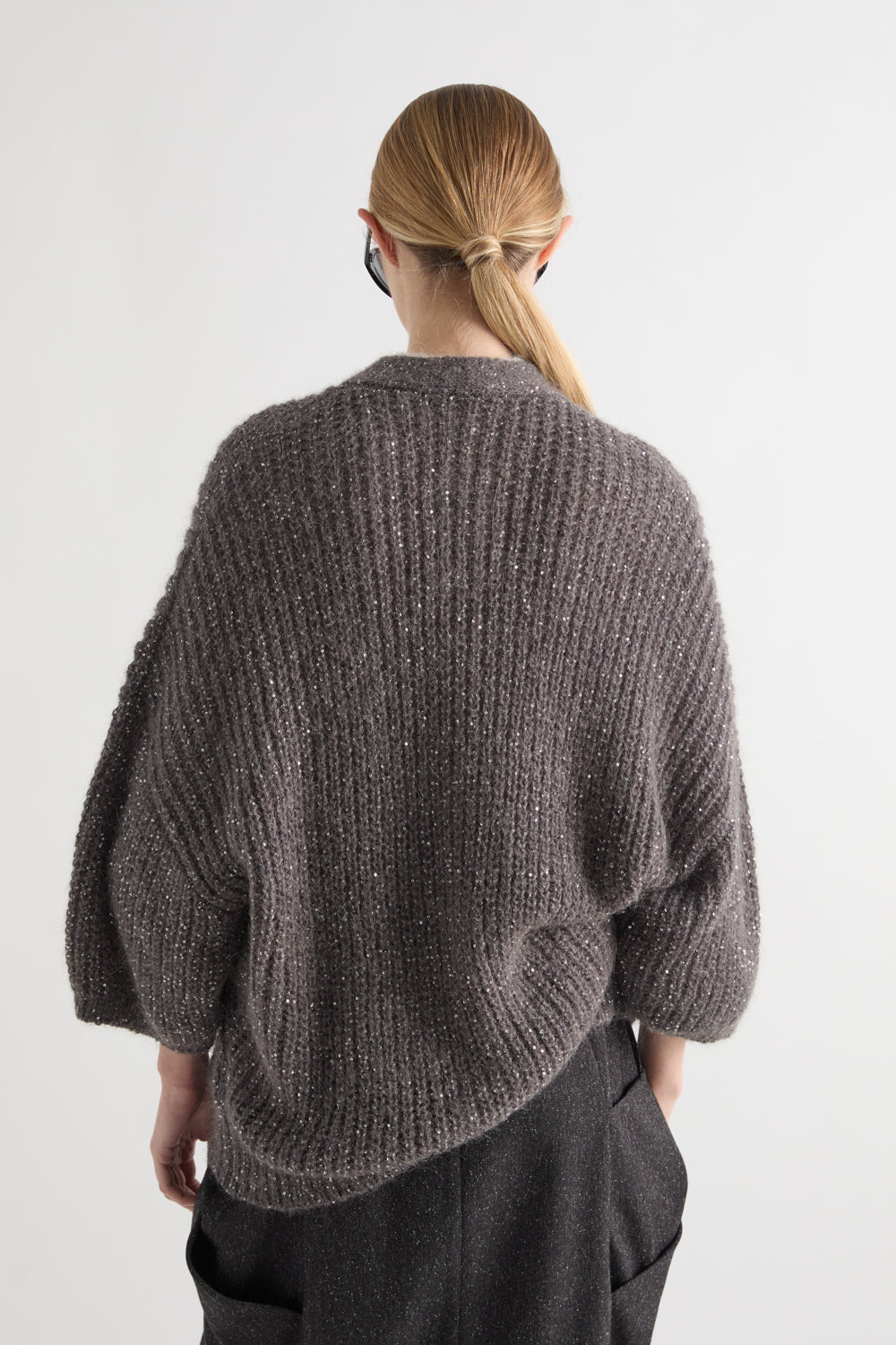 MEIMEIJ – CARDIGAN OVERSIZE SMOKE CON FILATI LUMINOSI