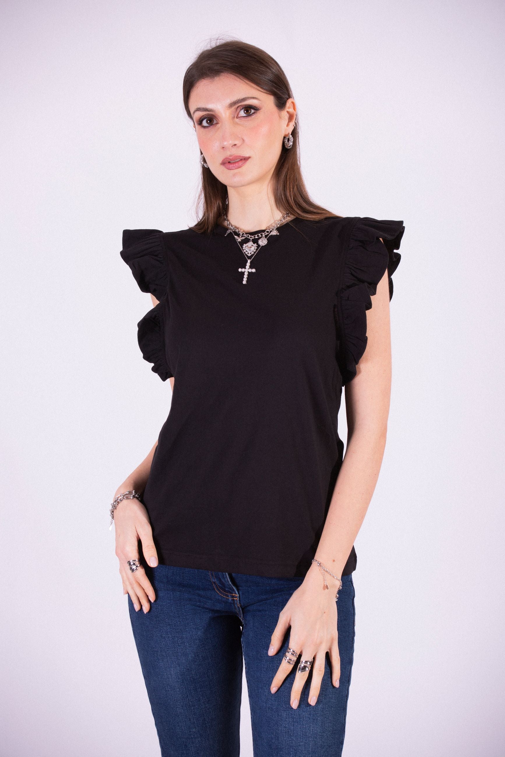 SILVIAN HEACH T-SHIRT WITH RUFFLED SLEEVES