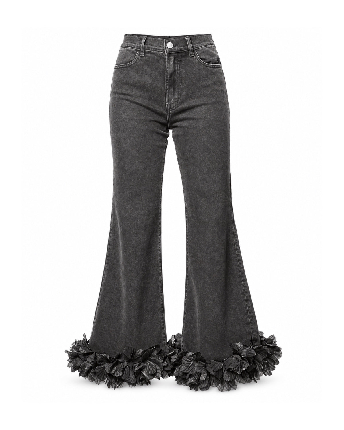 AMOSA – JEANS FLARE GRIGIO CON APPLICAZIONI FLOREALI