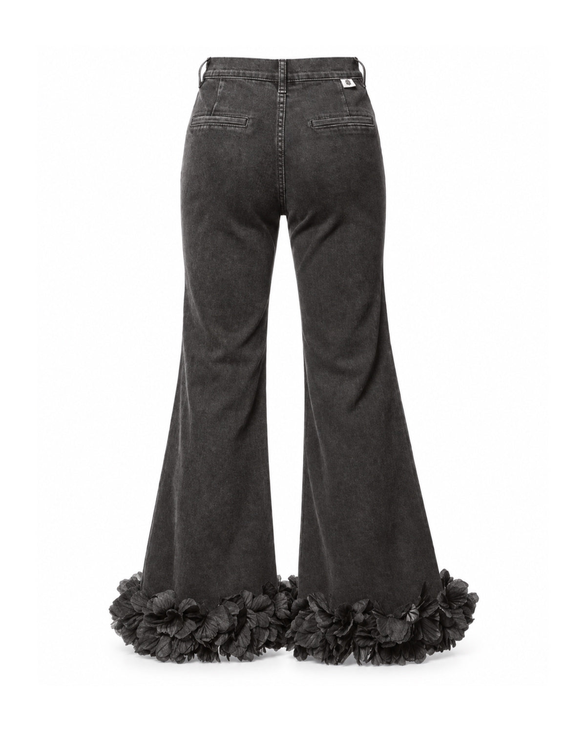 AMOSA – JEANS FLARE GRIGIO CON APPLICAZIONI FLOREALI