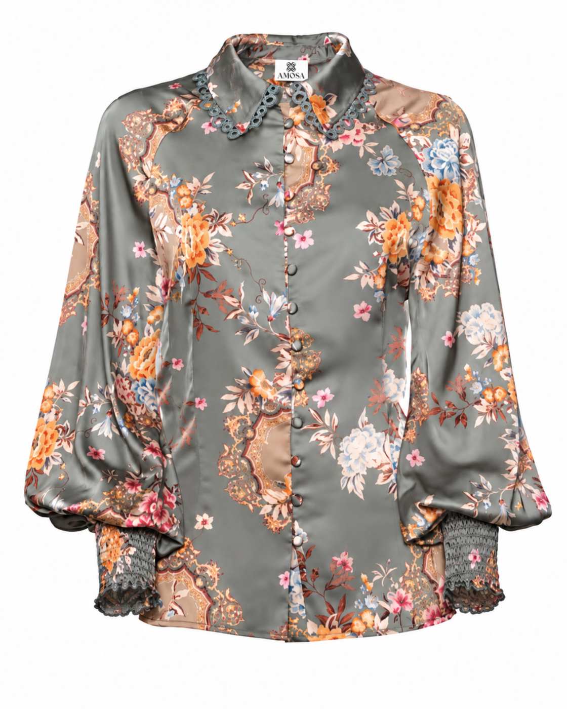 AMOSA – CAMICIA CON STAMPA FLOREALE E COLLETTO DECORATO