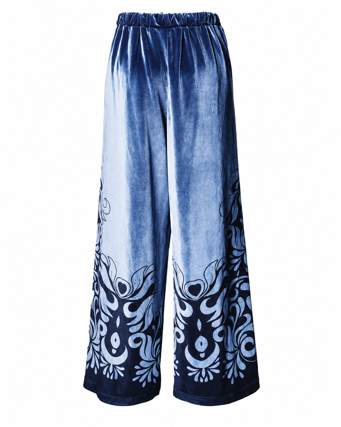 AMOSA – PANTALONE PALAZZO IN VELLUTO CON STAMPA ORNAMENTALE