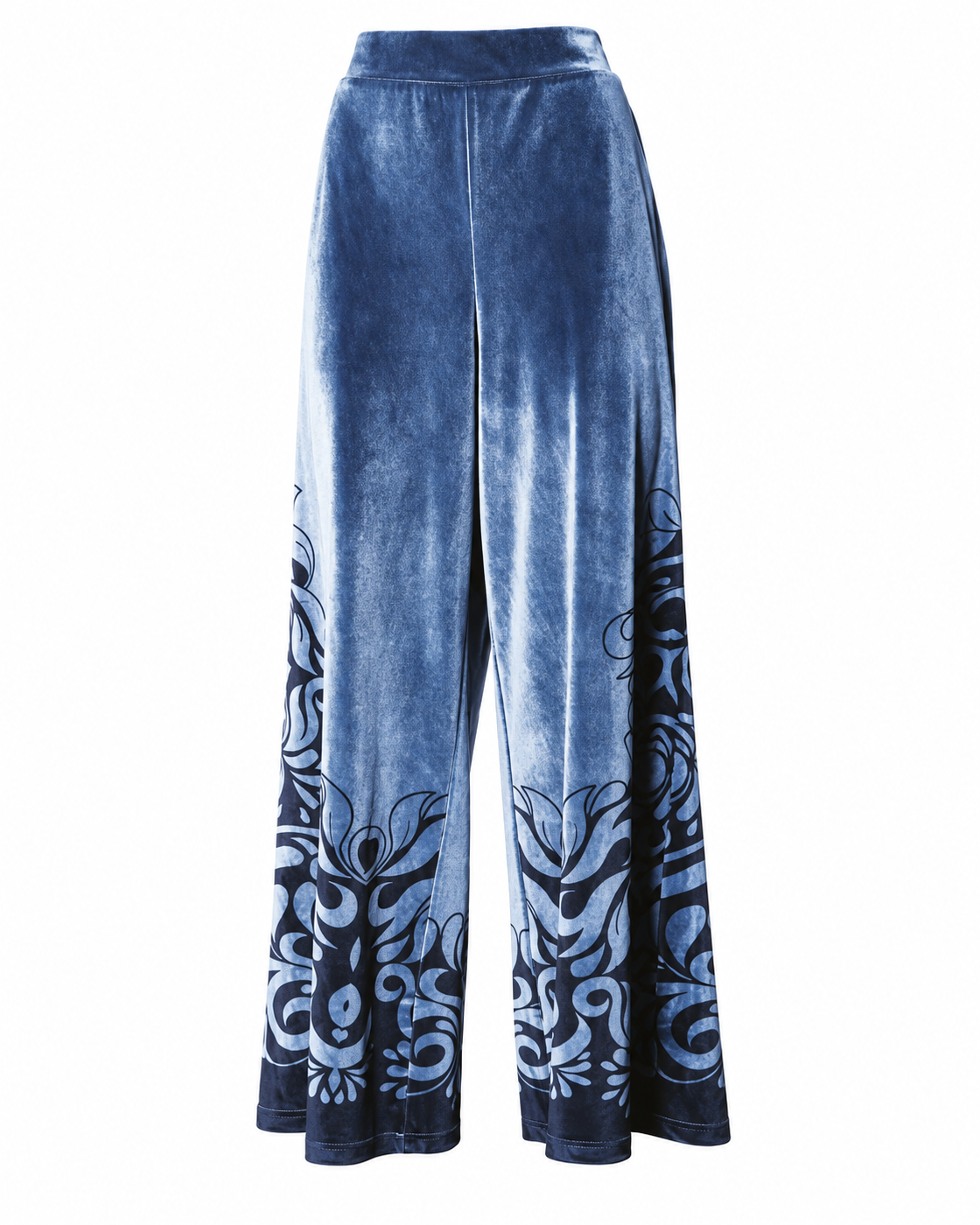 AMOSA – PANTALONE PALAZZO IN VELLUTO CON STAMPA ORNAMENTALE