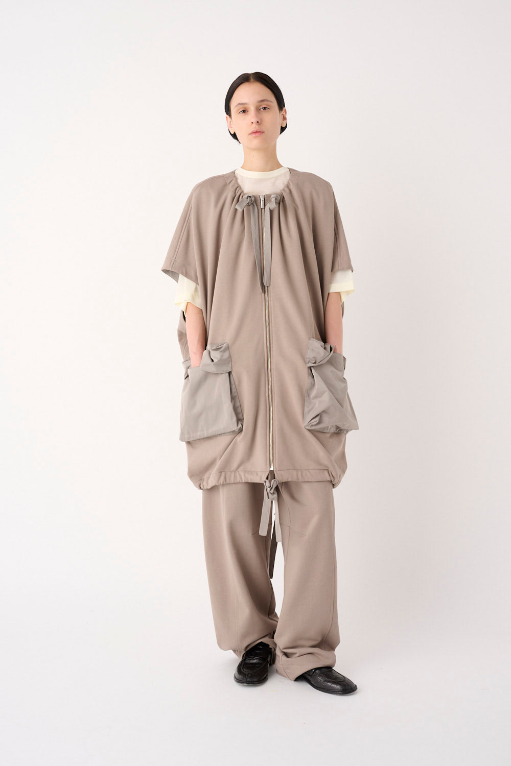 MEIMEIJ – GILET LUNGO OVERSIZE IN FELPA DI COTONE CON TASCHE IN TAFFETÀ