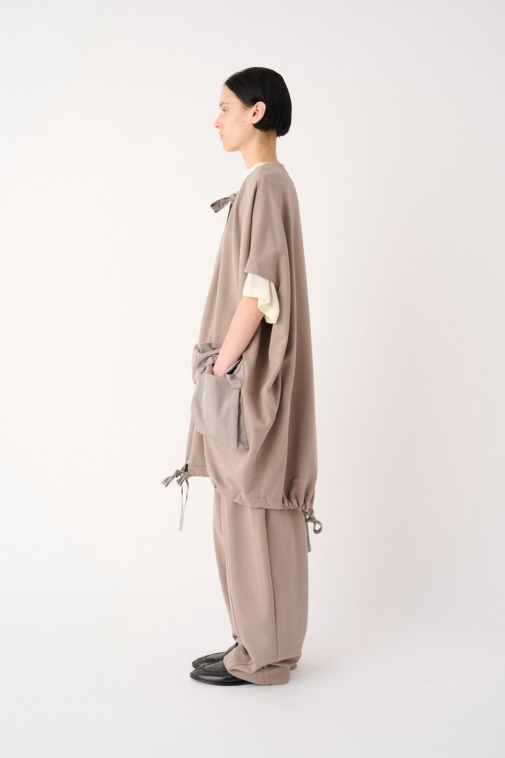 MEIMEIJ – GILET LUNGO OVERSIZE IN FELPA DI COTONE CON TASCHE IN TAFFETÀ