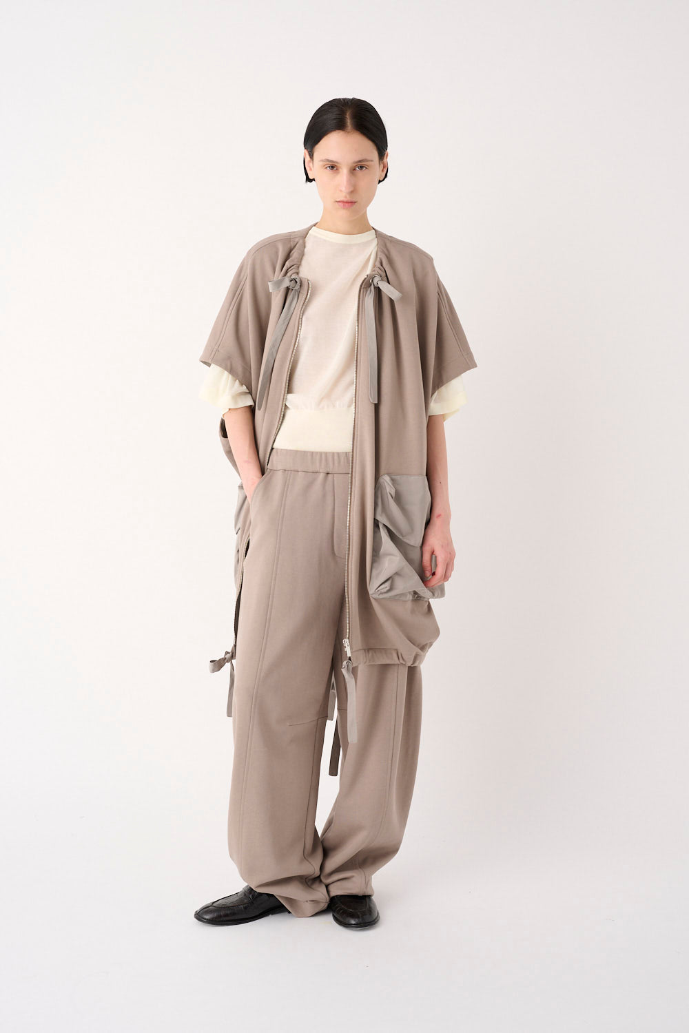 MEIMEIJ – GILET LUNGO OVERSIZE IN FELPA DI COTONE CON TASCHE IN TAFFETÀ