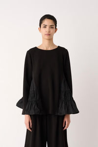 MEIMEIJ – BLUSA IN NEOPRENE CON INSERTI IN TAFFETÀ ARRICCIATO