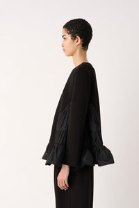 MEIMEIJ – BLUSA IN NEOPRENE CON INSERTI IN TAFFETÀ ARRICCIATO