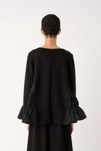 MEIMEIJ – BLUSA IN NEOPRENE CON INSERTI IN TAFFETÀ ARRICCIATO