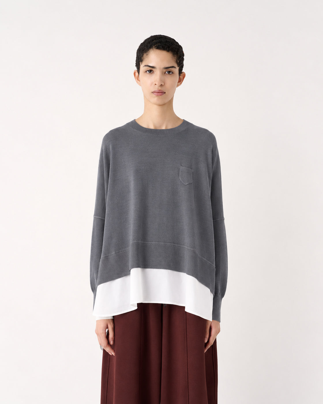 MEIMEIJ – MAGLIA GIROCOLLO IN PURA LANA CON INSERTO IN POPELINE