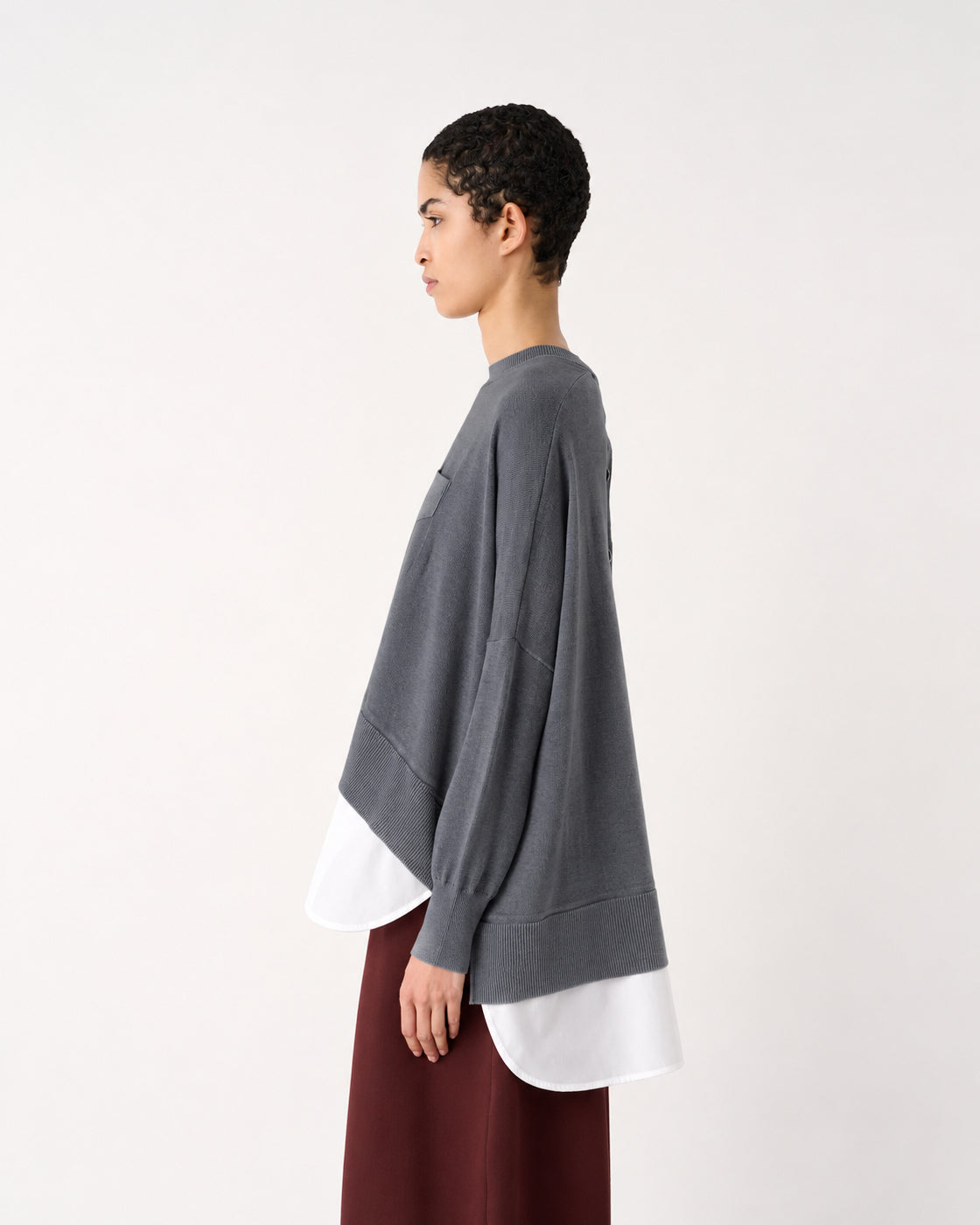MEIMEIJ – MAGLIA GIROCOLLO IN PURA LANA CON INSERTO IN POPELINE