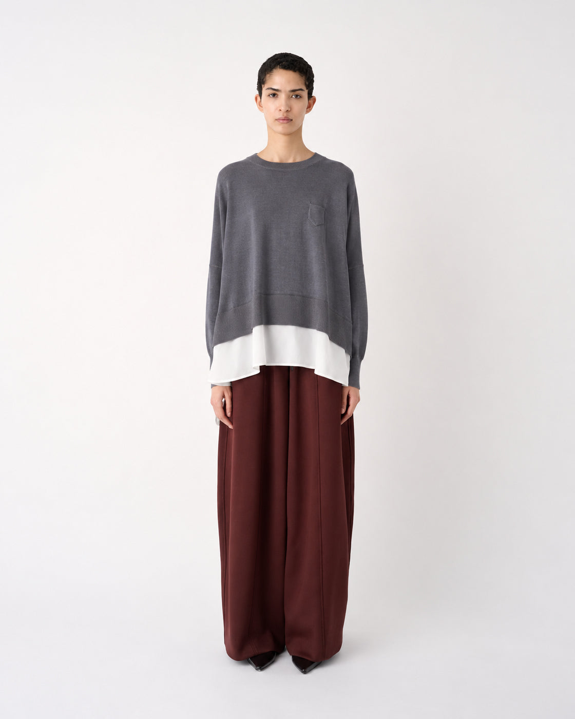 MEIMEIJ – MAGLIA GIROCOLLO IN PURA LANA CON INSERTO IN POPELINE