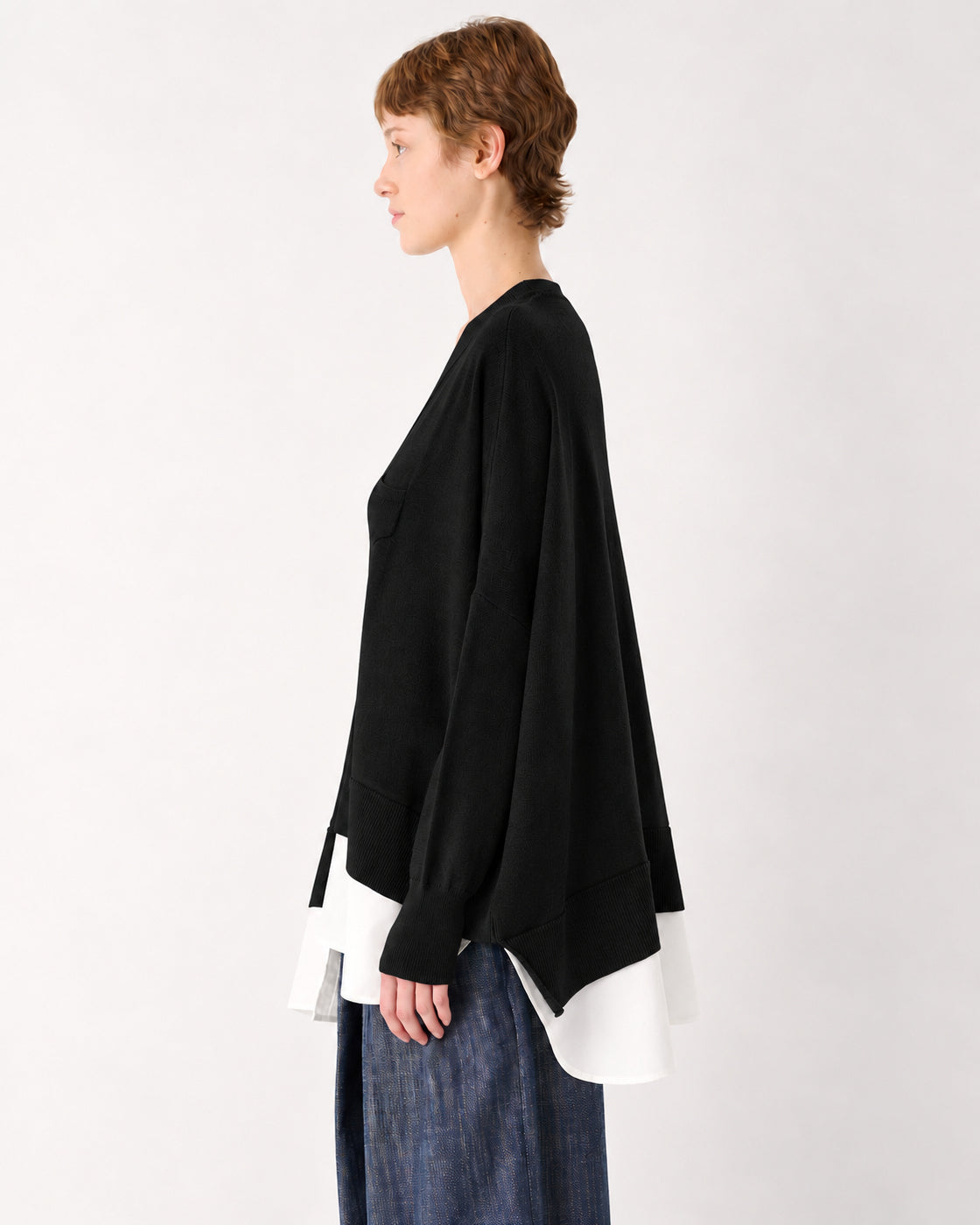 MEIMEIJ – CARDIGAN IN PURA LANA CON INSERTO IN POPELINE