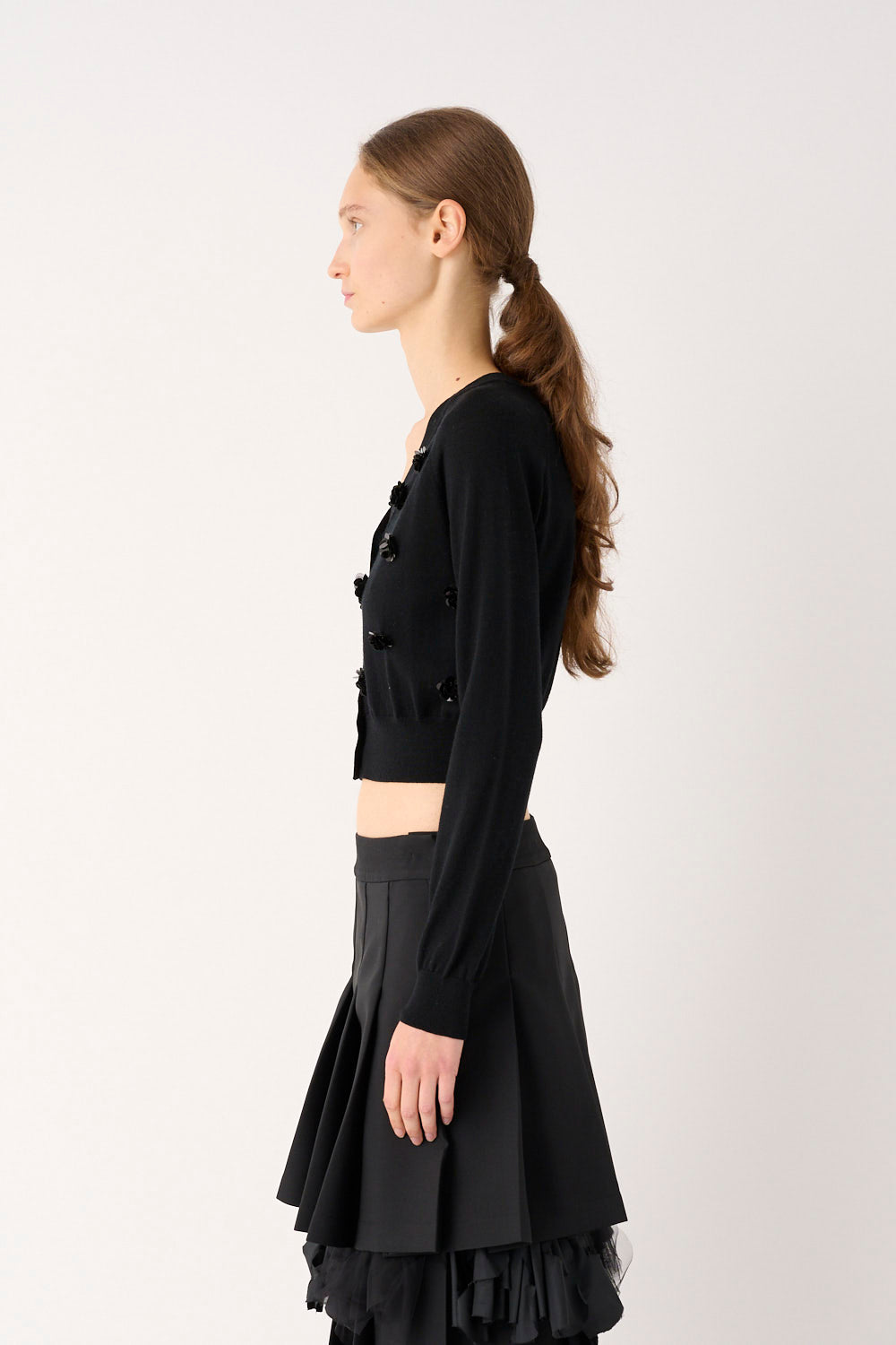 MEIMEIJ – CARDIGAN CORTO IN PURA LANA CON APPLICAZIONI RICAMATE