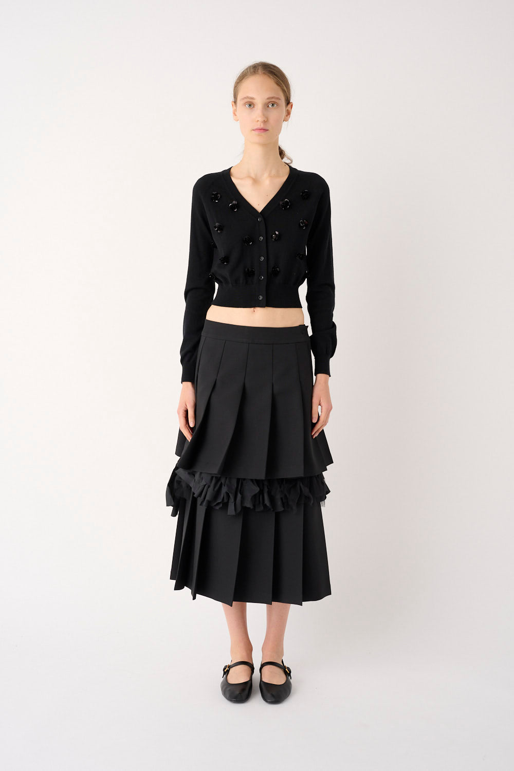 MEIMEIJ – CARDIGAN CORTO IN PURA LANA CON APPLICAZIONI RICAMATE