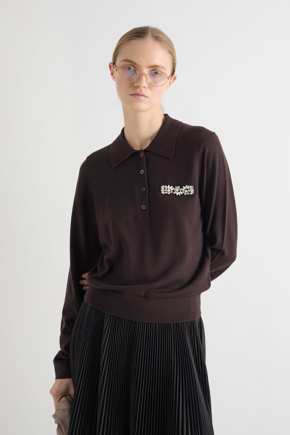 MEIMEIJ – MAGLIA POLO IN LANA CON APPLICAZIONI GIOIELLO
