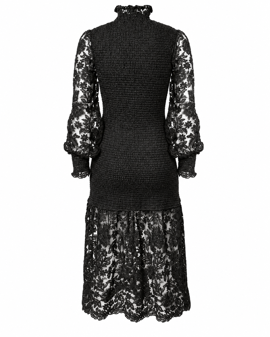 AMOSA – ABITO MIDI IN PIZZO FLOREALE CON CORPETTO SMOCK